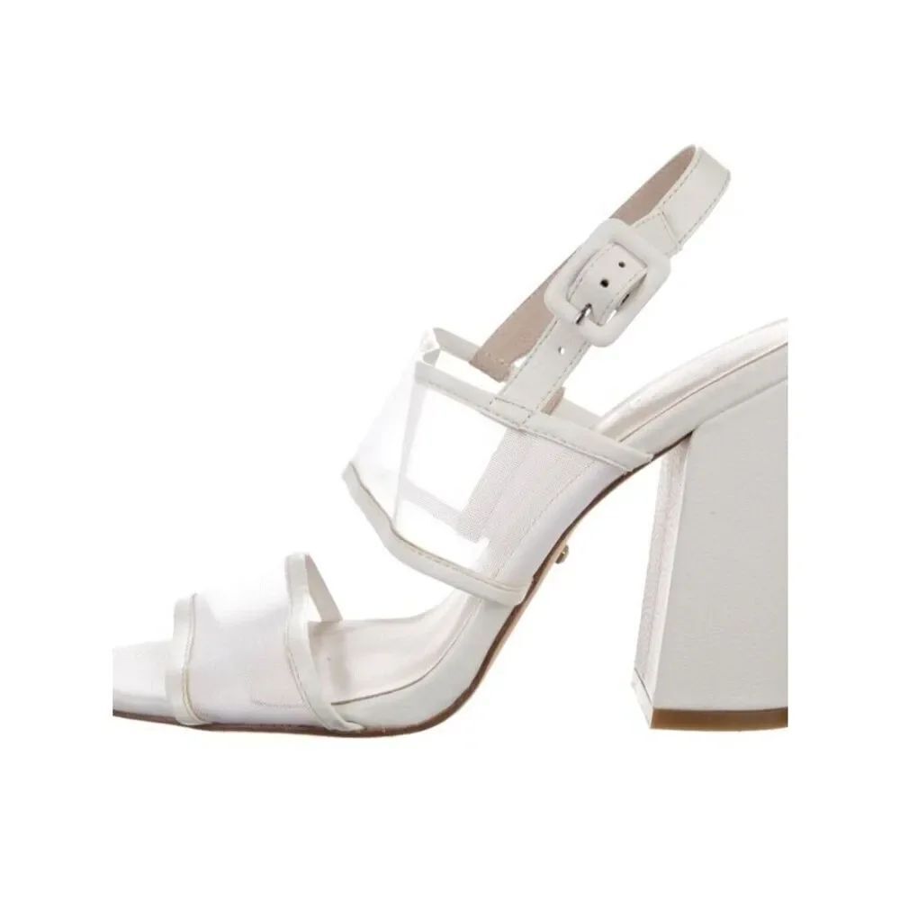 Raye Womens Solid White Genuine Leather Block High Heel Sandals 7